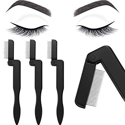 4 Pieces Eyelash Comb Foldable Eyelash Comb Curlers Stainless Steel Teeth Eyebrow Comb, Black