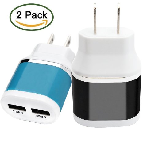 Wall Charger, [2 Pack 2-Port] SKYLET® 2.1 Amp Dual USB Wall Charger, AC Power Plug Adapter for iPhone 6s/6/6 Plus,iPad Air 2/mini,Galaxy S6,Note 5 and More