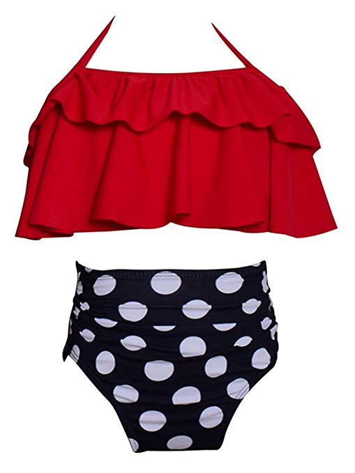 KABETY Girls Swimsuit Two Pieces Bikini Set Ruffle Falbala Swimwear Bathing Suits