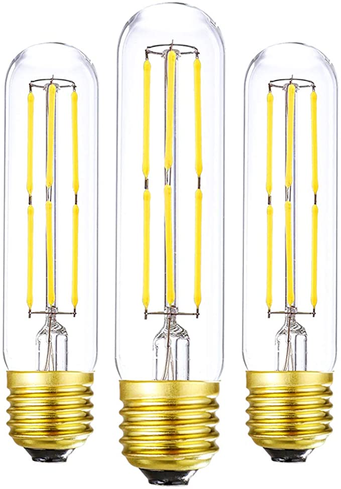 LEOOLS T10 Led Bulb, 6W Dimmable Led Tubular Bulbs, 60 Watt Incandescent Bulb Equivalent, 600LM, Clear Glass, E26 Base Lamp Bulb, for Cabinet Display Cabinet etc,3 Pack. (Daylight - 3Pcs)