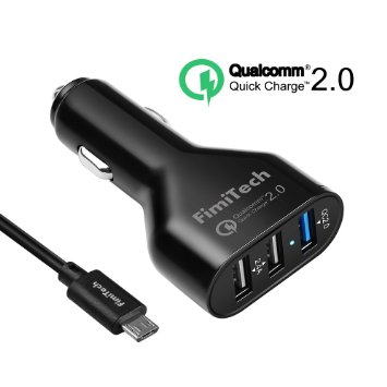 Quick Charge 20 Fast Usb Car Charger Qualcomm Certified 3-Ports 42W Quick Charging Car Adapter by FimiTechTM Universal Power 5V24AQuick Charge 12V15A 9V2A 5V24A FREE Extra Long 33 ft 20 AWG Micro USB Cable