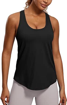 CRZ YOGA Womens Pima Cotton Racerback Workout Tank Tops Scoop Neck Loose Sleeveless Tops Athletic Gym Shirts