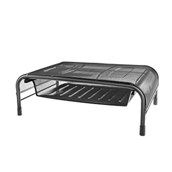 Monitor Stand Desk Riser with Pull Out Storage Drawer - Mesh Metal Tabletop Riser for Computers, Laptops, Printers - Holds up to 44 lbs - Fits Most Computer Brands