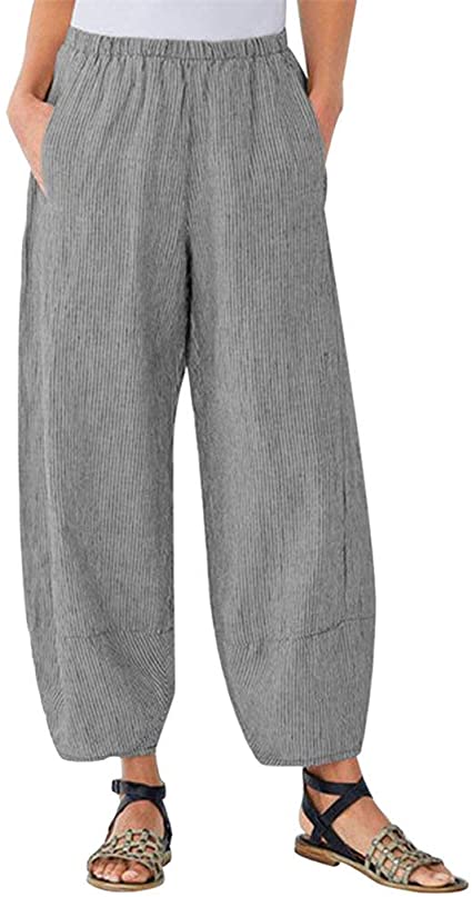 2019 Baggy Harem Pants Women Plus Size Comfy Summer Plaid Wide Leg Lounge Pants Casual Loose Pocket Long Trousers