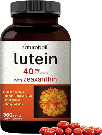 Lutein 40mg and Zeaxanthin 1,600mcg Per Serving, 360 Softgels | 4 in 1 with Omega-3s, Astaxanthin, & Phospholipids – Marigold Flower Extract – Eye Antioxidant Vitamins – Non-GMO