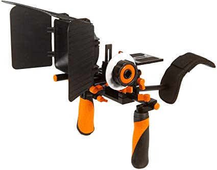 Ivation Pro Steady DSLR Complete Movie Rig with Shoulder Mount and Follow Focus System and a Matte Box Shading Card for All DSLR Cameras & Video Camcorders (Orange)