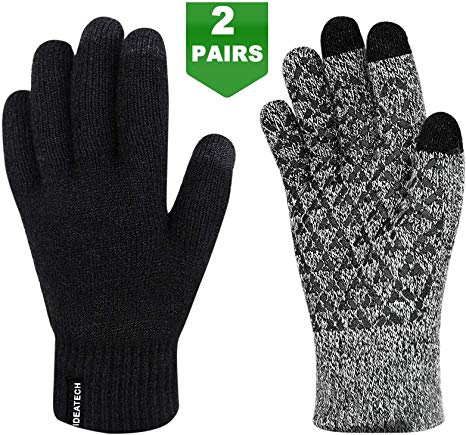 Winter Gloves for Women and Men-Knit Touch Screen Gloves-Anti Slip Silicone Gel-Thermal Soft Wool Linning-Elastic Cuff Gloves