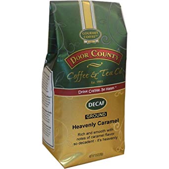 Door County Coffee, Heavenly Caramel Decaf, Sweet & Buttery Caramel Flavored Coffee, Medium Roast, Ground Coffee, 10 oz Bag