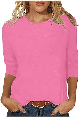 Women's Casual 3/4 Sleeve T-Shirt Round Neck Cute Tunic Tops Basic Tees Blouses Loose Fit Pullover 2024 Dressy Trendy