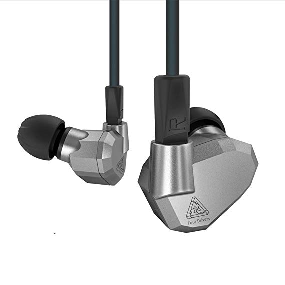 KZ Earphones, OLLIVAN Quad Driver Headphones KZ ZS5 High Fidelity Bass Earbuds with Microphones (Gray with MIC)