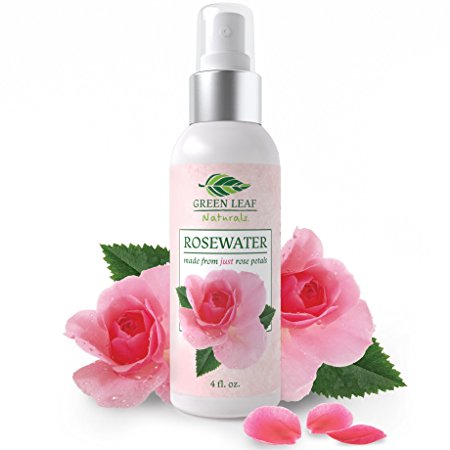Organic Rosewater Spray Facial Toner for Face, Hair, Skin and Body - Made Pure and Natural for Women's Skincare by Green Leaf Naturals - 4 oz