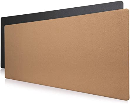 VictSing Dual-Side Desk Pad, Cork   PU Leather Mouse Pad 35.4" x 17" with Stitched Edges, Waterproof Writing Mat Desk Blotter Multifunctional for Office & Home