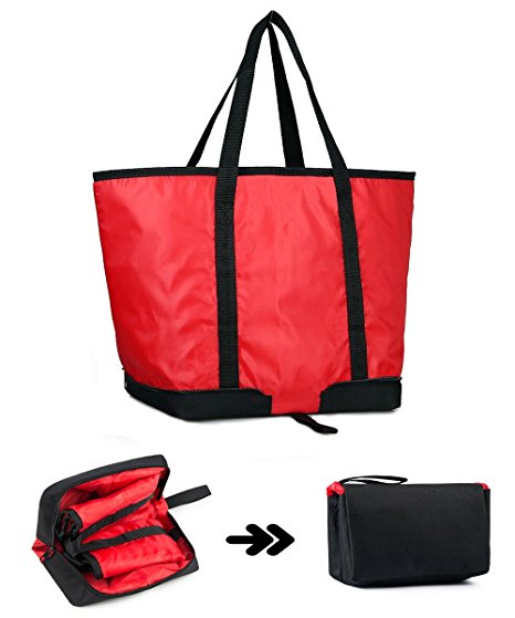 XMBEDERT Large Insulated Reusable Grocery Cooler Bag Foldable Tote Thermal Lunch bag For Travel,Shopping,Beach,Outdoor Picnic,Red