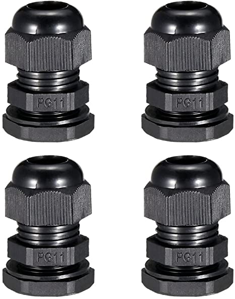 uxcell 4Pcs PG11 Cable Gland Waterproof Plastic Joint Adjustable Locknut Black for 5mm-10mm Dia Cable Wire