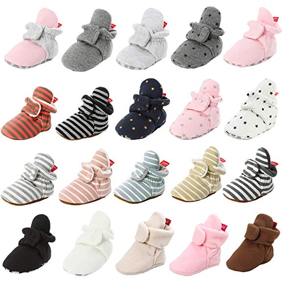 Isbasic Unisex Newborn Baby Cotton Booties Non-Slip Sole for Toddler Boys Girls Infant Winter Warm Fleece Cozy Socks Shoes