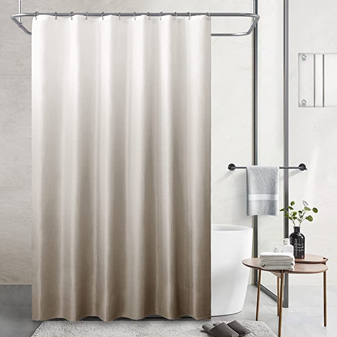 SOXART Home Textured Ombre Fabric Bath Shower Curtain,Waterproof Shower Curtains for Bathroom Machine Washable,Waffle Weave Gradient Bath Curtains,1 Panel,72"x78",Light Brown