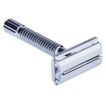Mens RazorsPrettyQueen Double Edge Shaving Razor With Non-Slip Long Handle Safety Butterfly-Open Classic Style Smooth Safety Razor With 1 Razor Blade Refills Mens Gift Safety Razor