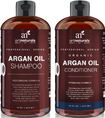 Art Naturals Organic Moroccan Argan Oil Shampoo and Conditioner Set 2 x 16 Oz - Sulfate Free - Volumizing and Moisturizing Gentle on Curly and Color Treated Hair For Men and Women - Infused with Keratin