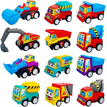 Tonmp Pull Back Vehicle Car, 12 Pack Assorted Mini Construction Plastic Vehicle Set, Pull Back Truck and Car Toys for Boys Kids Child Party Favors,Pull Back and Go Car Toy Play Set