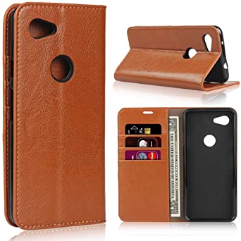 Google Pixel 3a XL Wallet Case, Sailortech Genuine Leather Case Flip Cover Protective Case with Credit Cards Holder & Kickstand Feature for Google Pixel 3axl Premium Leather Phone Case (6.0")-Brown