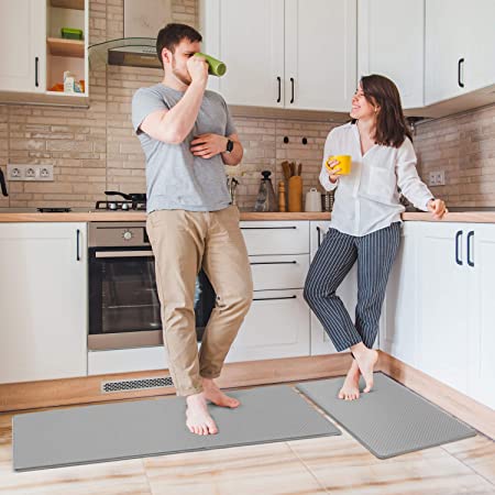 Delxo Kitchen Rug Sets,2 Piece Anti-Fatigue Floor Mat Waterproof Non-Slip Standing Mat Ergonomic Comfort Floor Mat Rug for Home,Office, 18"x47"  18"x30" (Grey)