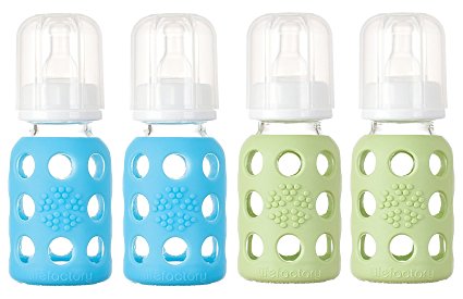 Lifefactory Glass Baby Bottles 4 Pack (4 oz. in Boy Colors) - Blue/Green