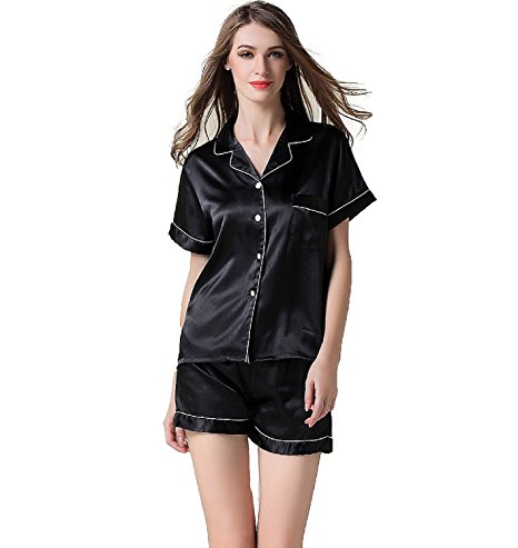 NANJUN Women's Satin Pajamas Sleepwear Long and Short Button-Down PJ Set