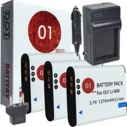 3x DOT-01 Brand Olympus LI-92B Batteries and Charger for Olympus TG-4 iHS Camera and Olympus TG4 iHS Battery and Charger Bundle for Olympus LI92B LI-92B LI90B LI-90B