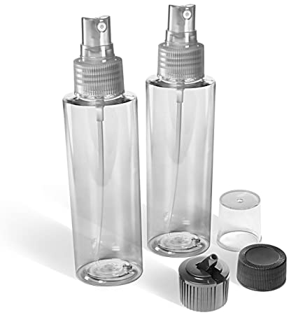 VViViD Empty Clear Plastic Food Safe BPA-Free 4 Ounce Spray Bottles w/Twist Cap, Mist Spray Cap & Flip Spout Cap (2 pack)