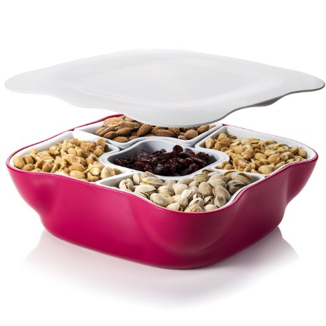 Creative Multi Sectional Snack Serving Tray Set with Lid. Can Hold Dried Fruits, Nuts, Candies, and More. Server Tray/Snack Dish/Serving Bowl Set.