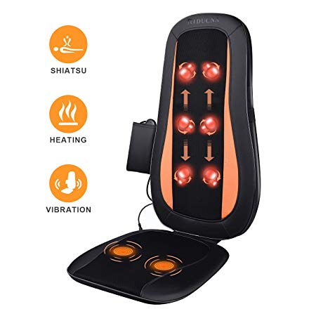Shiatsu Back Massager Chair Pad with Heat - Massage Seat Cushion with 3D Deep Tissue Kneading and Vibration - Full Back, Thigh, and Hip Muscle Pain Relief - Office, Home & Car Use