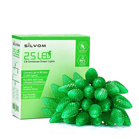 Silvom Green Christmas Lights, 25 LED Strawberry Lights, 16ft Christmas Xmas Lights, 120V UL Certified Indoor & Outdoor String Lights for Thanksgiving Day, Christmas Tree, Patio, Holiday Decoration