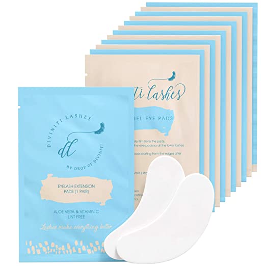 100 Pairs Eyelash Extension Under Eye Gel Pads - Lint Free with Aloe Vera Hydrogel Eye Patches, Premium Eyelash Extension Supplies & Beauty Tools, Fit Most Eye Shape, Stick Well - Drop of DiviniTi