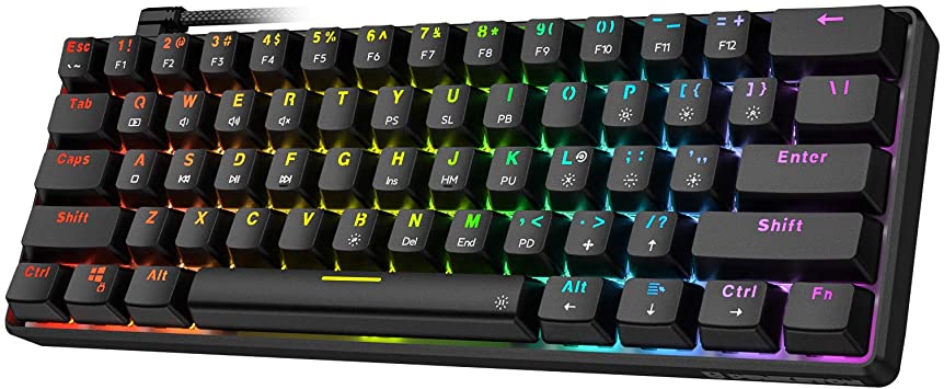 Punkston TH61 60% Mechanical Gaming Keyboard,RGB Backlit Wired Ultra-Compact Mini Mechanical Keyboard Full Keys Programmable Black (Optical Blue Switch)