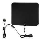 Vikeri Ultra-thin Amplified Indoor TV Antenna-50 Mile Range for Digital HDTV with USB Power Supply and 165 Feet5m Coaxial Cable - BlackWhite
