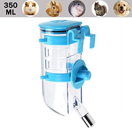 Luniquz Pet Hanging Water Bottle Dispenser Water Feeding for Rabbits,Hamsters, Guinea Pig, Puppy and Small Animals 350 ml