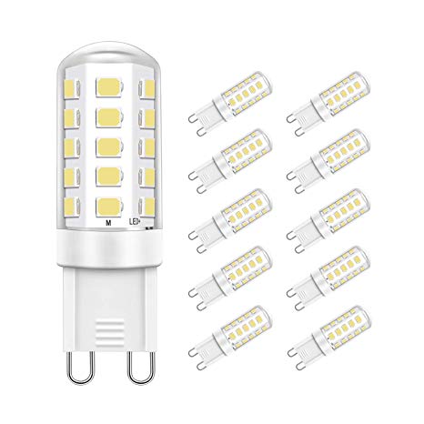 Jpodream® G9 LED Bulbs, 5W 32 x 2835 SMD Energy Saving Bulbs, 400LM, Equivalent to 40W Halogen Bulbs, Cool White 6000K, AC220-240V, 360° Beam Angle - 10 Pack