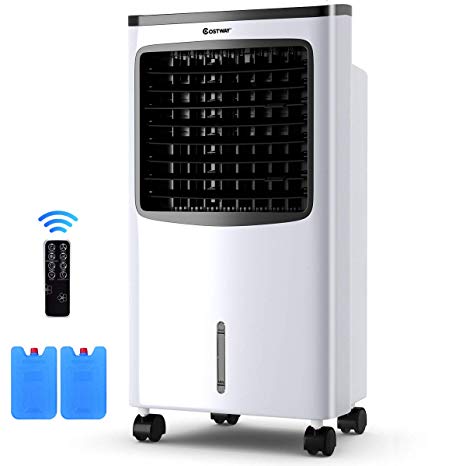 COSTWAY Evaporative Cooler, Portable Air Cooler with Fan & Humidifier Bladeless Quiet Electric Fan w/Remote Control for Indoor Home Office Dorms (29-Inch)