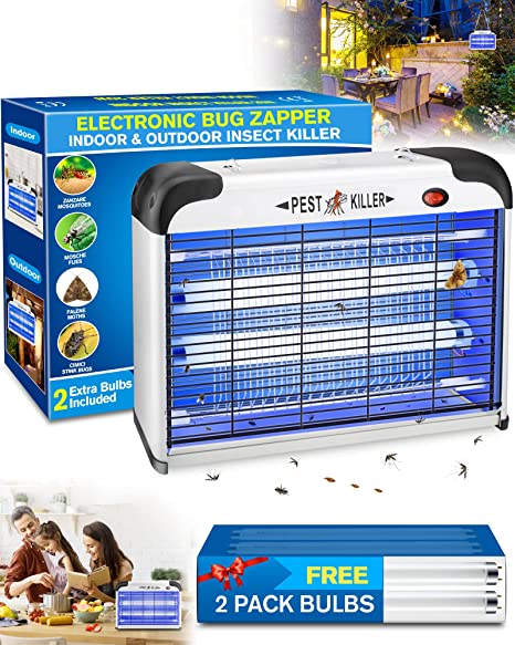 Electric Bug Zapper,Indoor &Outdoor Mosquito Killer, Insect Fly Trap with 20W UV Lamps for Residential & Commercial Free Standing or Wall Hanging(4 Pack Bulbs in Total)