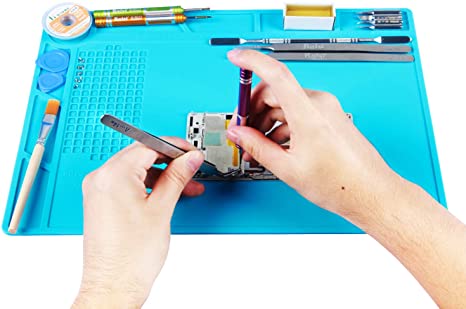 Kaisi Light blue Heat Insulation Silicone Repair Mat with Scale Ruler and Screw Position for Soldering Iron, Phone and Computer Repair Size : 13.7 x 9.8 in