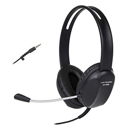 Cyber Acoustics 3.5mm Stereo Headset with Headphones and Noise Cancelling Microphone for PCs, Tablets, and Cell Phones in The Office, Classroom or Home (AC-4000)