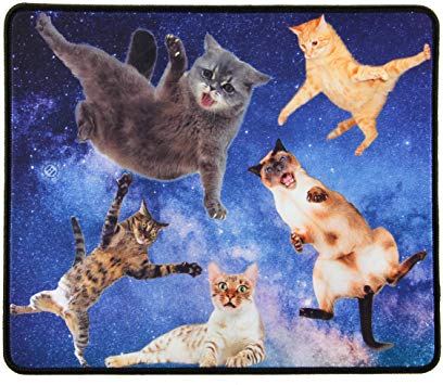 Funny Large Cat Gaming Mouse Pad with Cats Lost in Space After Being Ejected from Airlock (12.6 x 10.6 inches) by ENHANCE - Novelty Extended Mouse Mat with Anti-Fray Stitching, Non-Slip Rubber Base