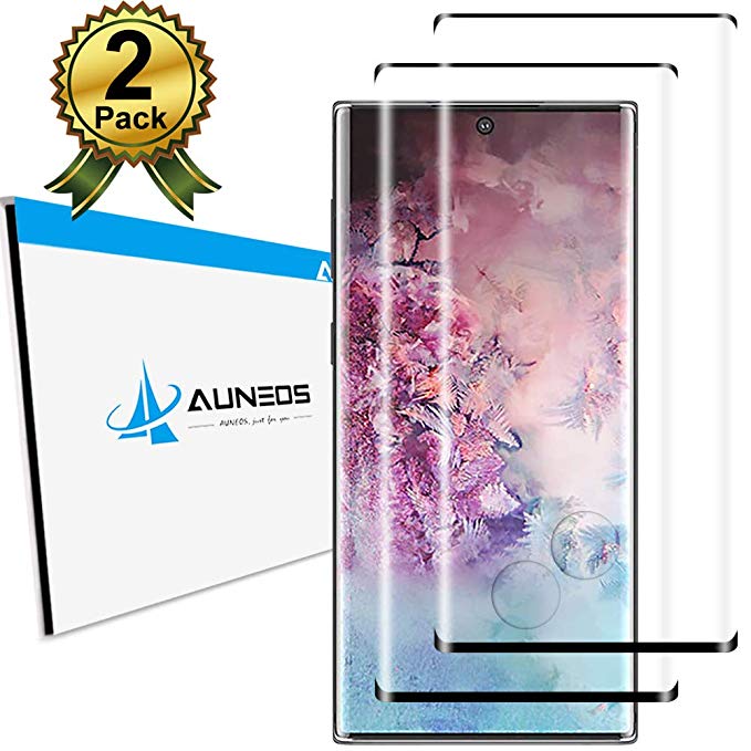 AUNEOS [2Pack] Screen Protector Designed for Samsung Galaxy Note 10  Plus [Fingerprint ID Suitable] [Tempered Glass] 9H Hardness Easy Apply Film for Note 10 /Note 10Plus/Note10Pro Work with Most case (Note 10 , Black)