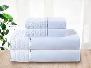 Elegant Comfort Luxury Soft Coziest 4-Piece Bed Sheet Set 1500 Thread Count Egyptian Quality Microfiber Wrinkle Resistant Beautiful Quilted Design on Flat Sheet and Pillowcases, Queen, White