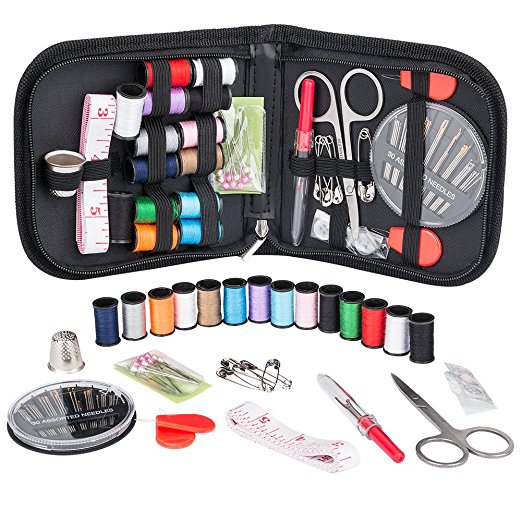 Coquimbo Mini Sewing Kit for Kids, Travel, Emergency, Sewing Supplies with Scissors, Thimble, Thread, Needles, Tape Measure, Carrying Case and Accessories