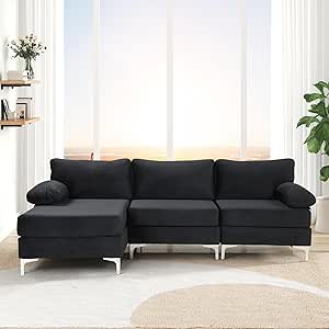 Casa Andrea Milano llc Modern Large Velvet Fabric Sectional Sofa L Shape Couch with Extra Wide Chaise Lounge