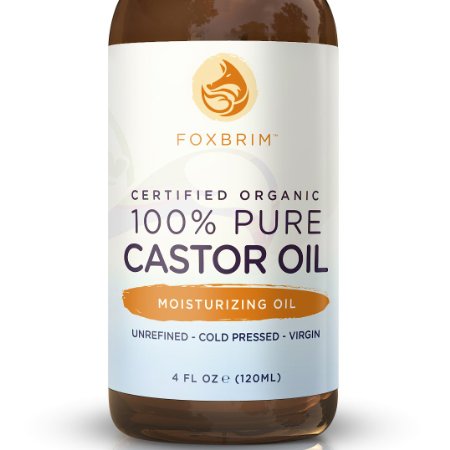 100 Pure Organic Castor Oil - Hexane Free - Premium Oil With Incredible Benefits For Hair Skin and Nails - Lash and Brow Growth Split End Repair Fade Fine Lines Heal Scars - Foxbrim 4OZ