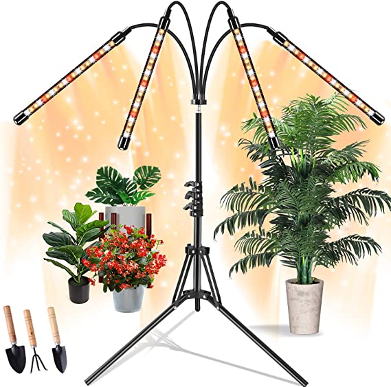 NEW Semai Plant Grow Light, Upgrade 80W Indoor LED Growing Lamp, 4-Head 10-Level Full Spectrum Floor Growing Light Fixture, 3-Mode Auto 4/8/12 Timer Grow Light with Adjustable Tripod Stand(15.7-63 in)