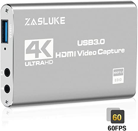 ZasLuke 4K HDMI Game Capture Card,USB 3.0 HD Game Video Capture Card 1080P 60FPS Game Recorder Box Device Live Streaming for PS4,Nintendo Switch,Xbox One&Xbox 360 and More (Silver)