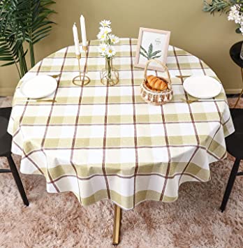 YADA Checkered Vinyl Flannel Backed Tablecloth Waterproof Oil-Proof Stain-Resistant Wipeable PVC Table Cloth for Restaurants Picnic Dining Table Cover Used Indoor/Outdoor(Coffee Style 60 Inch Round)